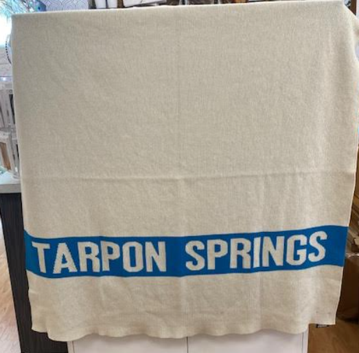 Tarpon Springs Knit Throw Natural and Aegean Blue