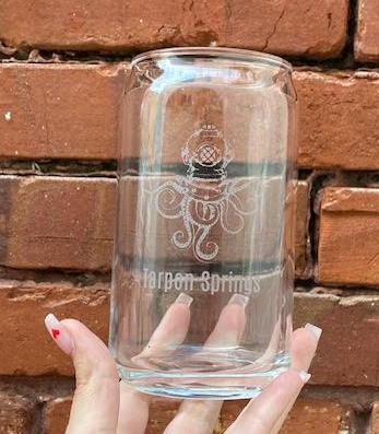 Tarpon Springs Etched Beer Can Glass