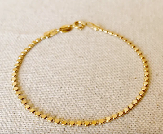 18K GOLD FILLED 2mm FLAT BEAD BRACELET