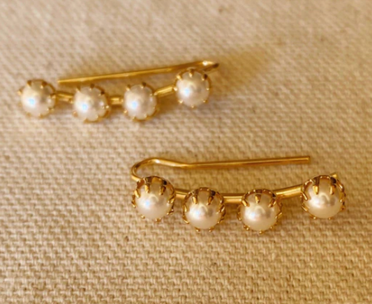 18k Gold Filled Pearl Ear Climber Style Earrings