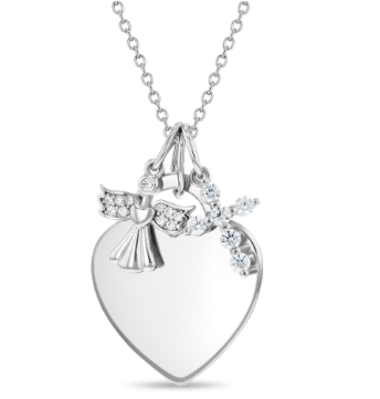 SS Guardian Angel & Cross Heart Necklace