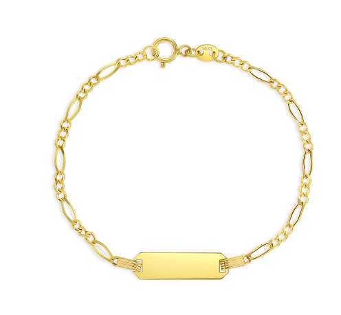 14k Gold 5.5 Engravable Figaro Childrens Bracelet