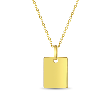 14k Gold Square Engravable Girls Pendant and Chain