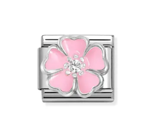 Composable Classic Link, Silver, Big Pink Flower