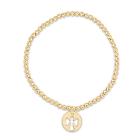 classic gold 3mm bead bracelet - guardian angel disc