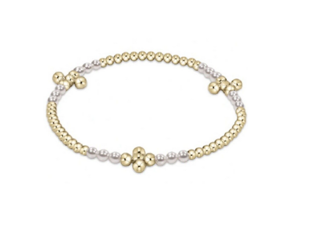 Signature Cross Gold Bliss Pattern 2.5mm Bead Bracelet-Pearl