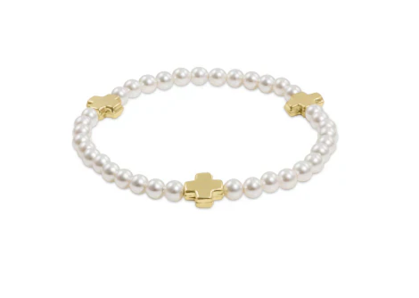 Signature Cross Pearl Pattern 4mm gold Bracelet