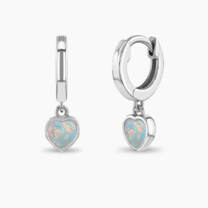 Opal Heart Dangle Girl Hoop Earrings