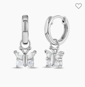 CZ Butterfly Dangle Girl Hoop Earrings