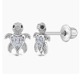 Adorable Turtle Clear CZ Earrings