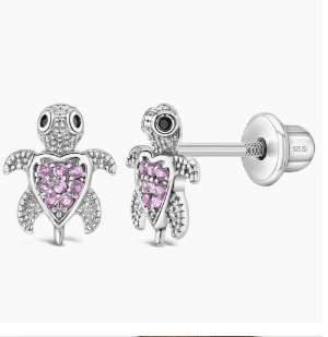 Adorable Turtle Pink CZ Earrings