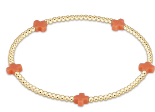 Signature Cross Gold Pattern 3mm Bead Bracelet - Coral