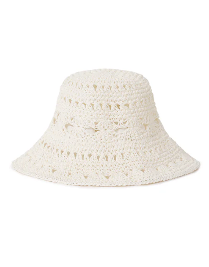 Straw Crochet Bucket Hat - Whipped White