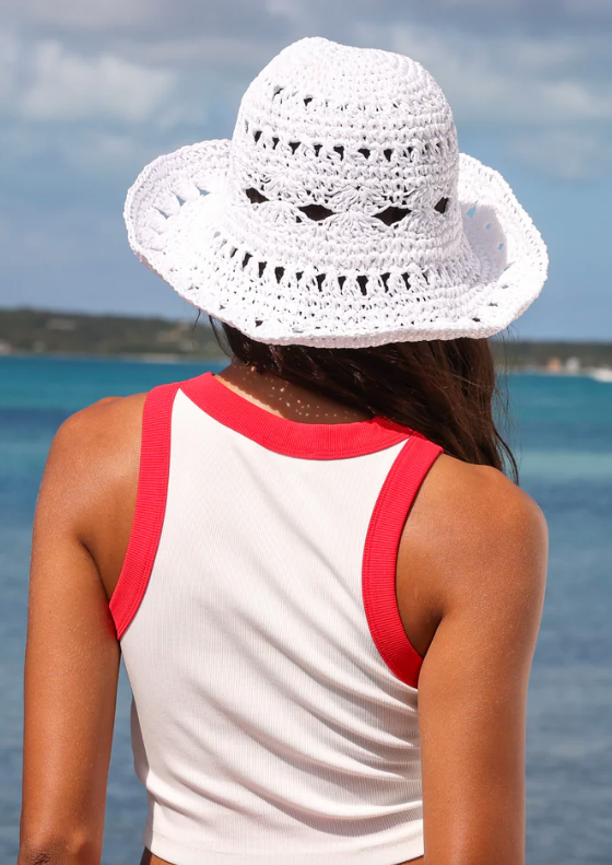 Straw Crochet Bucket Hat - Whipped White