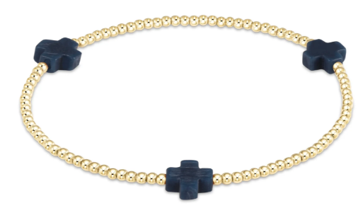 signature cross gold pattern 2mm bead bracelet