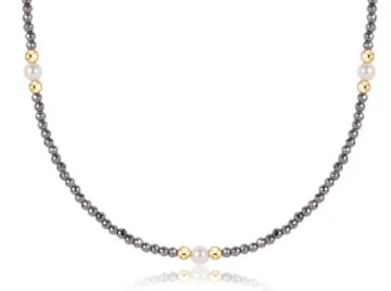 Choker Beaded - Purpose Pearl 4mm Silver Faceted Hematite- 15 Inch