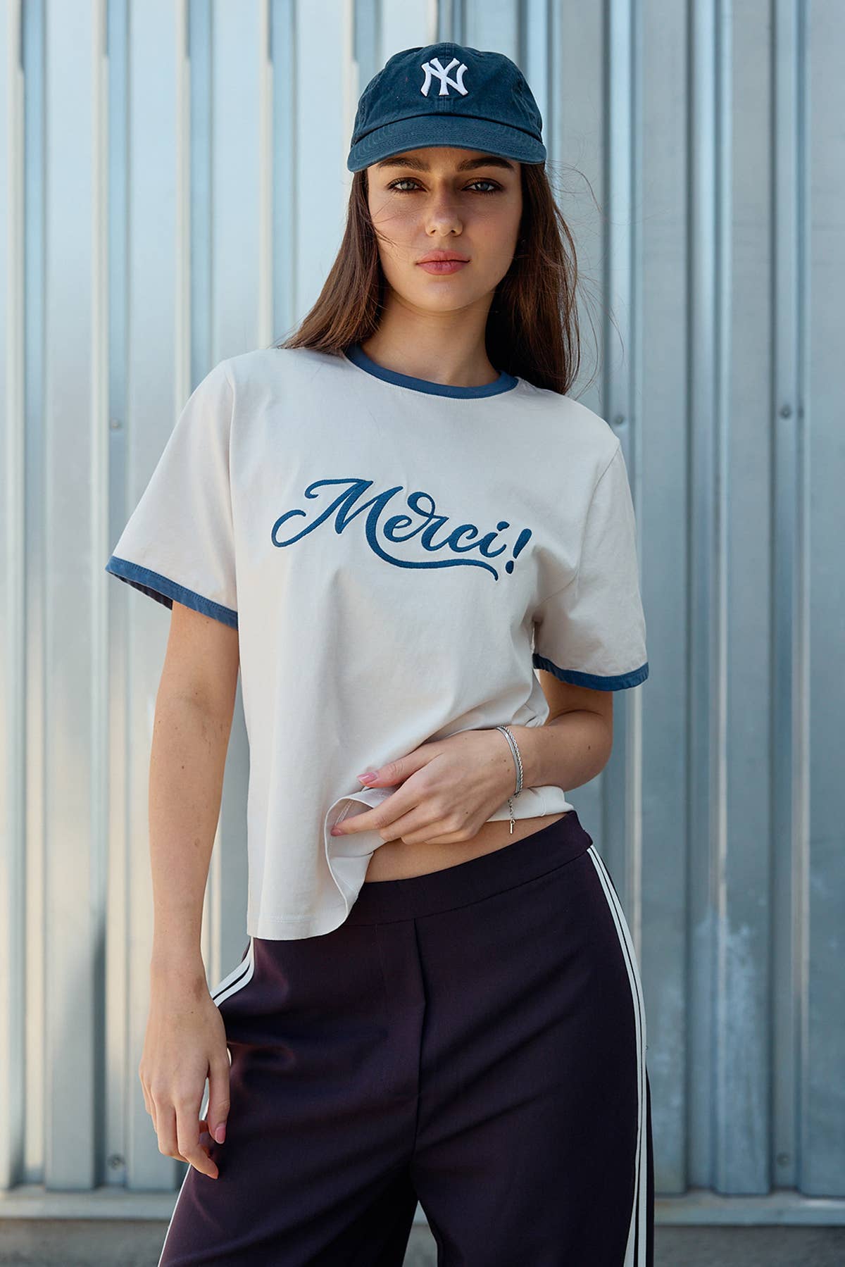 Merci Embroidered Contrast Trim Tee - RTK1166