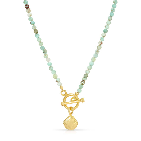 Shell Charm Larimar Beaded Necklace 