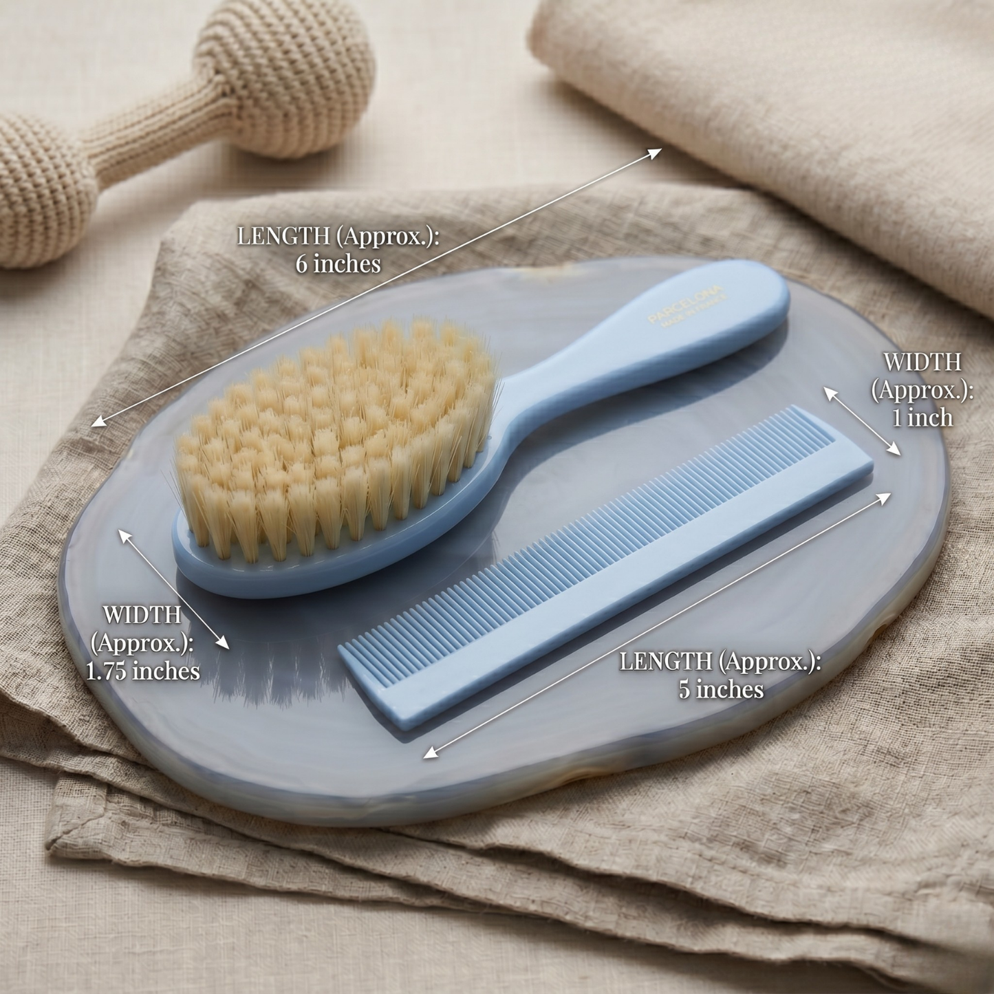 Parcelona French Grooming Combo 6” Celluloid Baby Brush and Comb for Toddlers