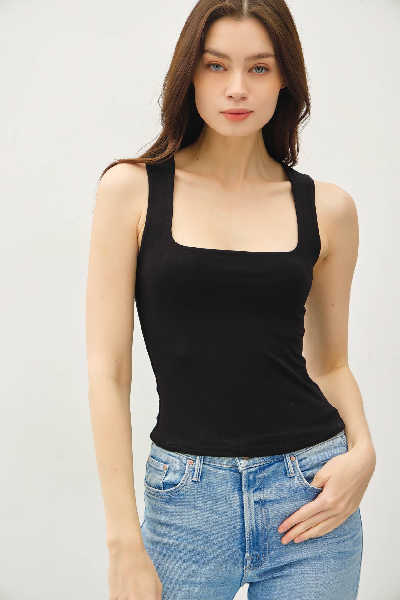 DOUBLE LINED SQUARE NECK TANK