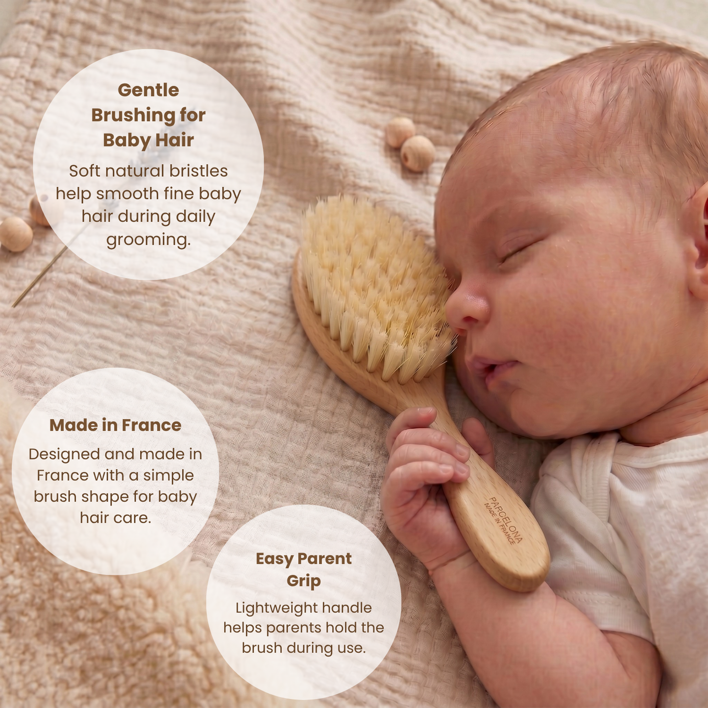 Parcelona French Grooming Combo 6” Celluloid Baby Brush and Comb for Toddlers