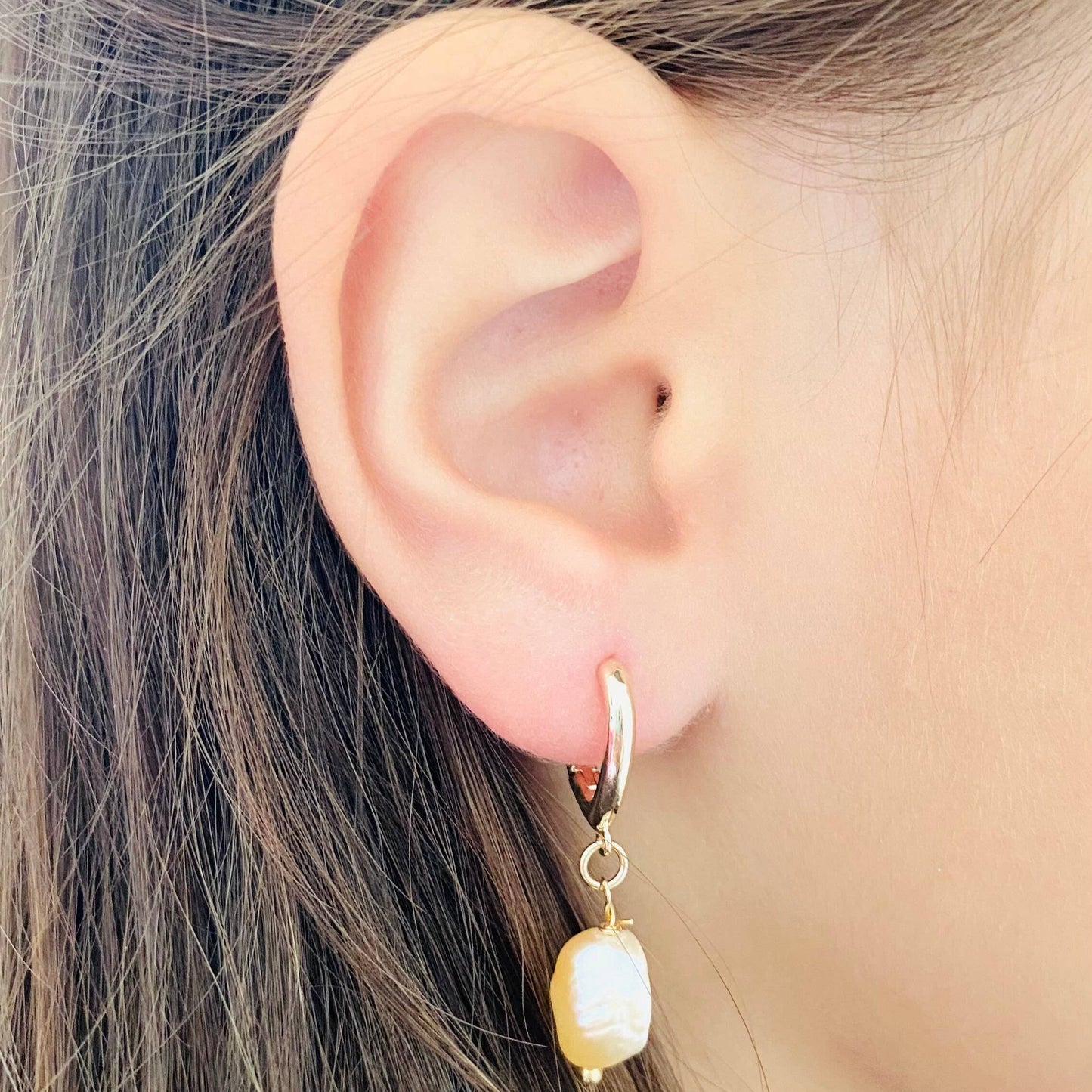 Freshwater Pearl Earrings, Pearl Huggie Hoops, Baroque Pearl