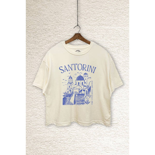 Santorini Greece Graphic Boxy Crop Top