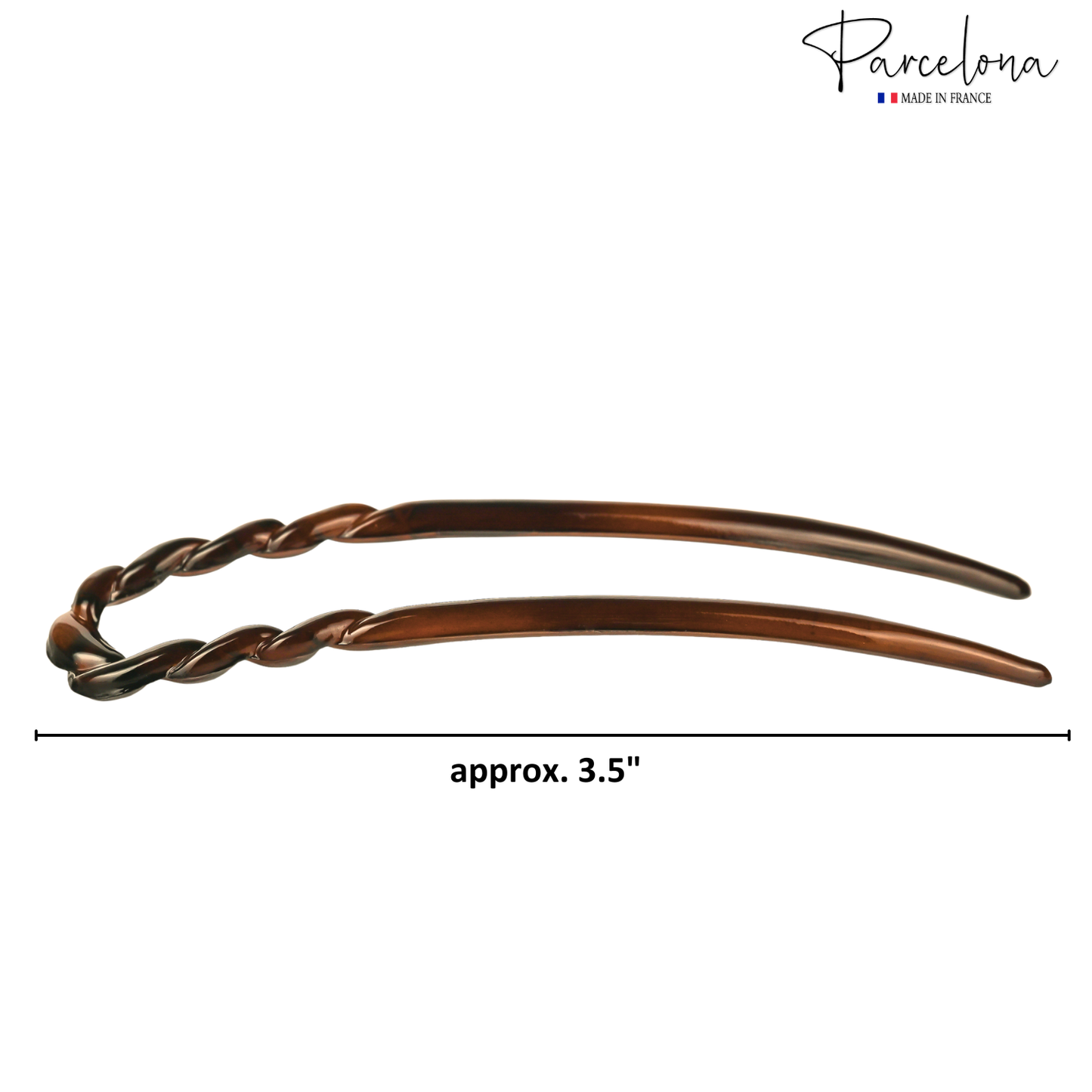 Parcelona French U Hair Pins 3.5" Tortoise Shell Bun Chignon Forks (Set of 2)