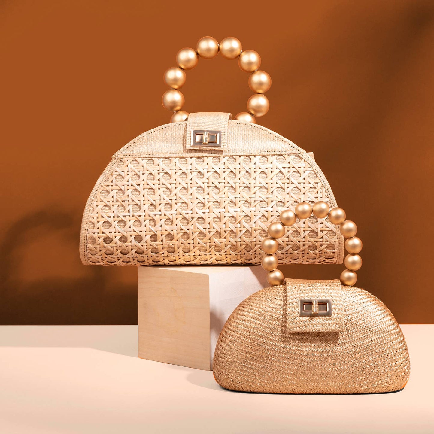 Beach Gold Handle Bag | Natural Woven Style |