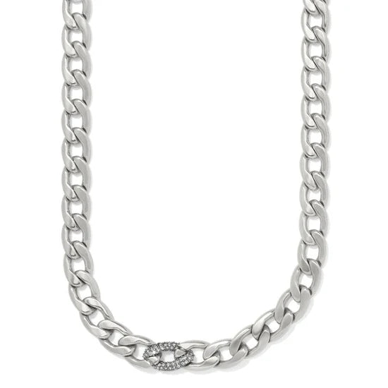 Cleo Pave Link Necklace Silver