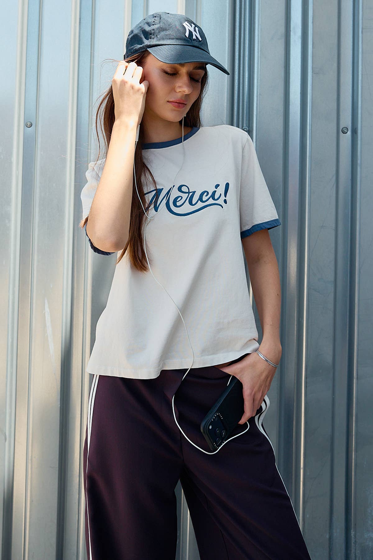 Merci Embroidered Contrast Trim Tee - RTK1166