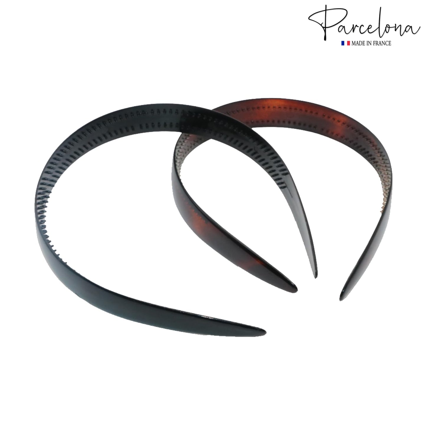 Parcelona French Wide Shell and Black Cellulose Hair Headbands for Women(2 Pcs)