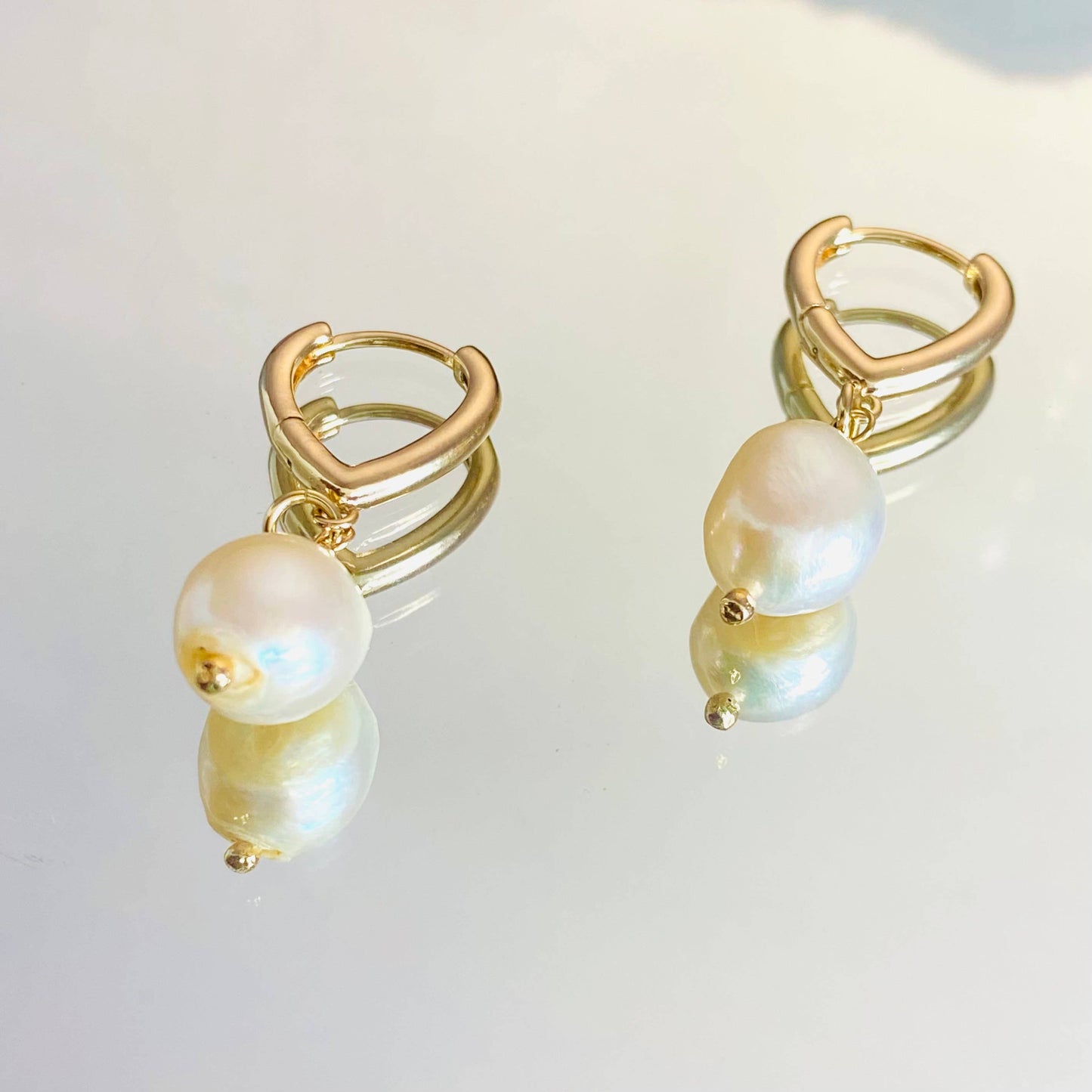 Freshwater Pearl Earrings, Pearl Huggie Hoops, Baroque Pearl