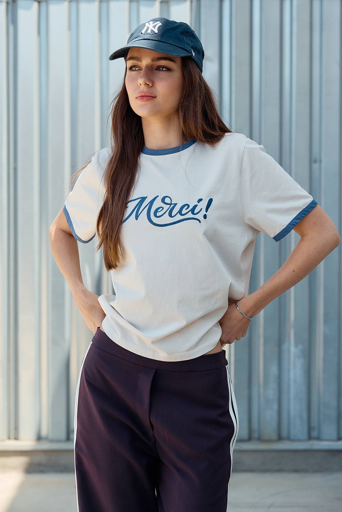Merci Embroidered Contrast Trim Tee - RTK1166