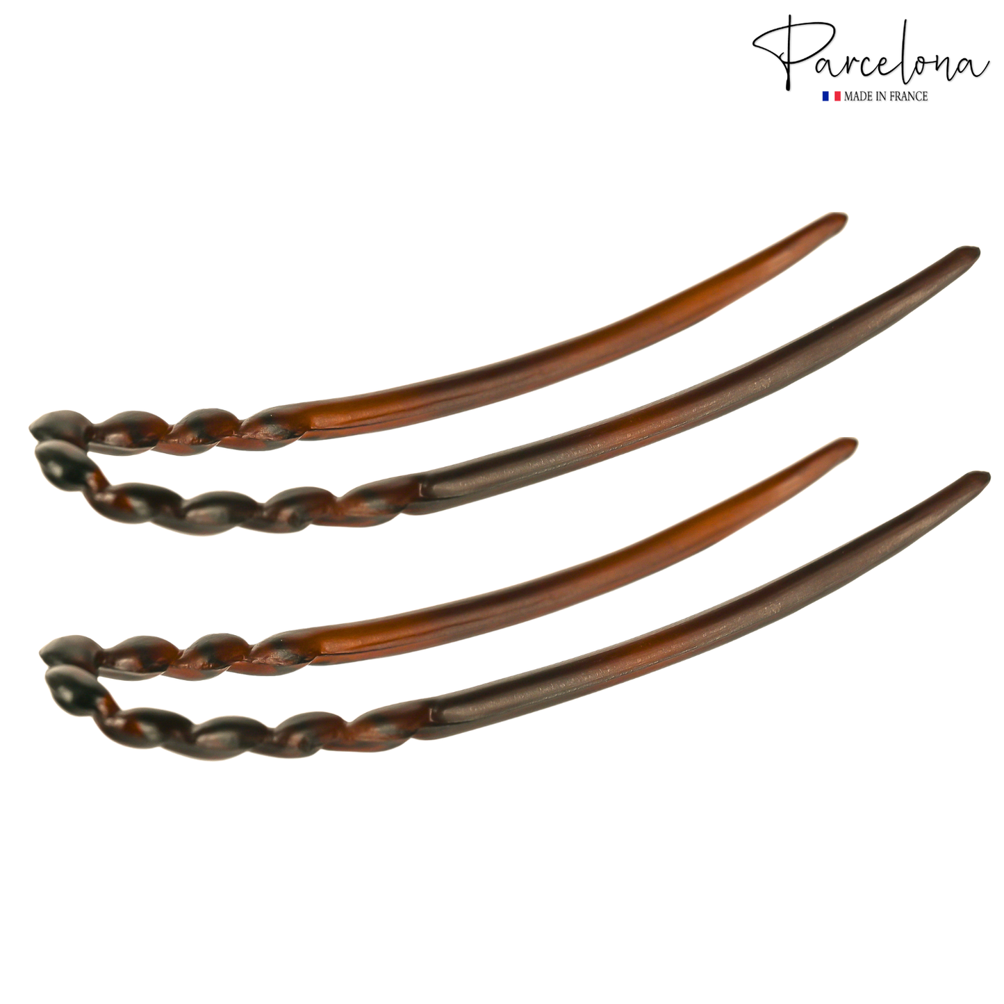 Parcelona French U Hair Pins 3.5" Tortoise Shell Bun Chignon Forks (Set of 2)