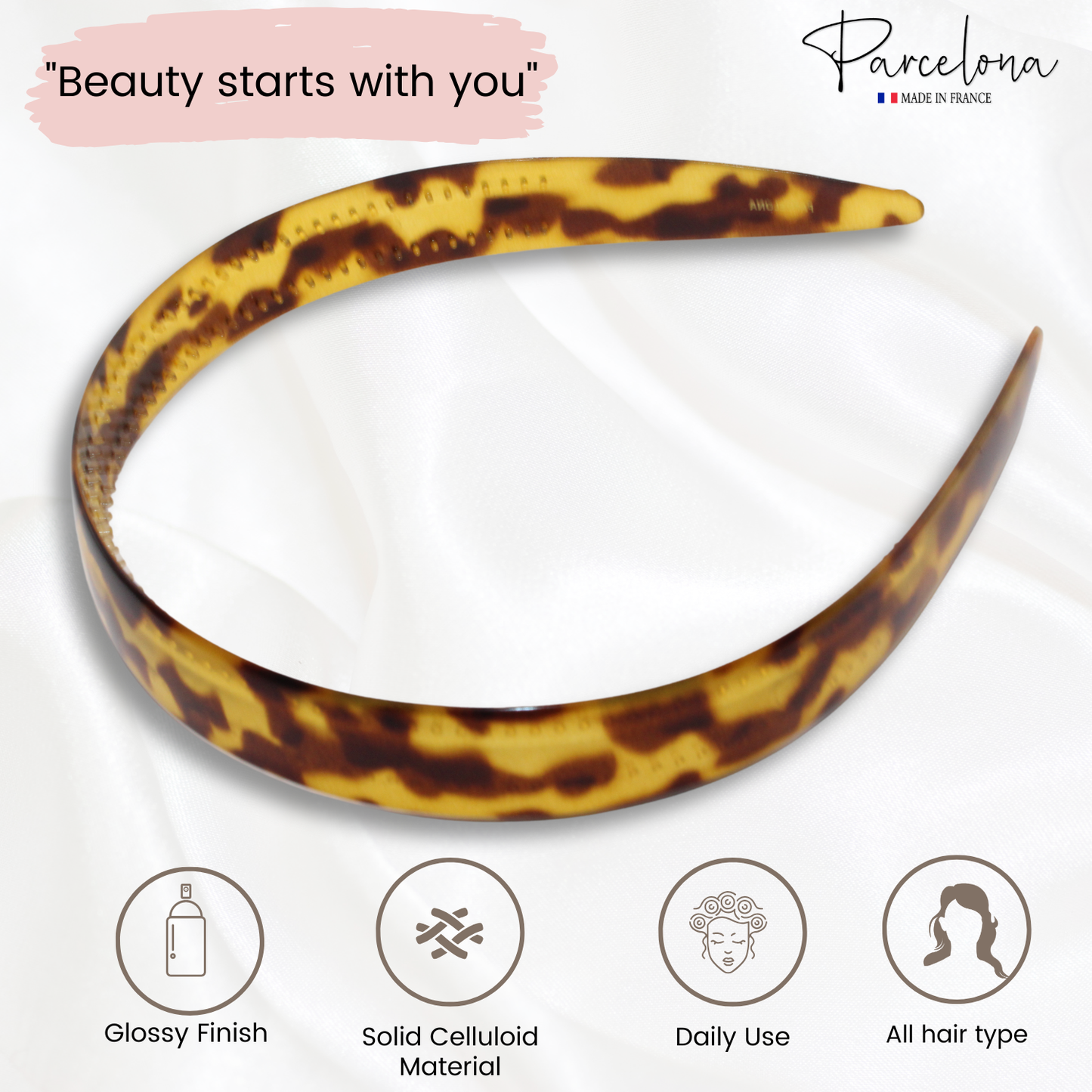 Parcelona French Headband 0.75 Inch Wide Cellulose Hairband for Women & Girls