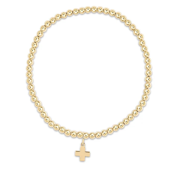 Classic Gold 2MM Bracelet Classic Beaded Signature Cross Small Gold Charm