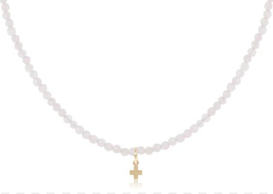 15' Choker Gemstone 3mm-Rose Quartz-Signature Small Cross