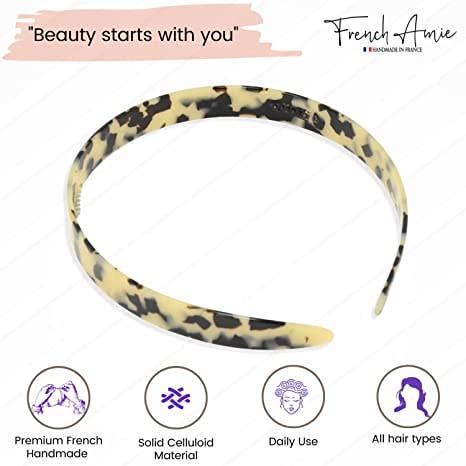 French Amie Wide Headband 1/2" Handmade Cellulose Hair Accessories Women & Girls