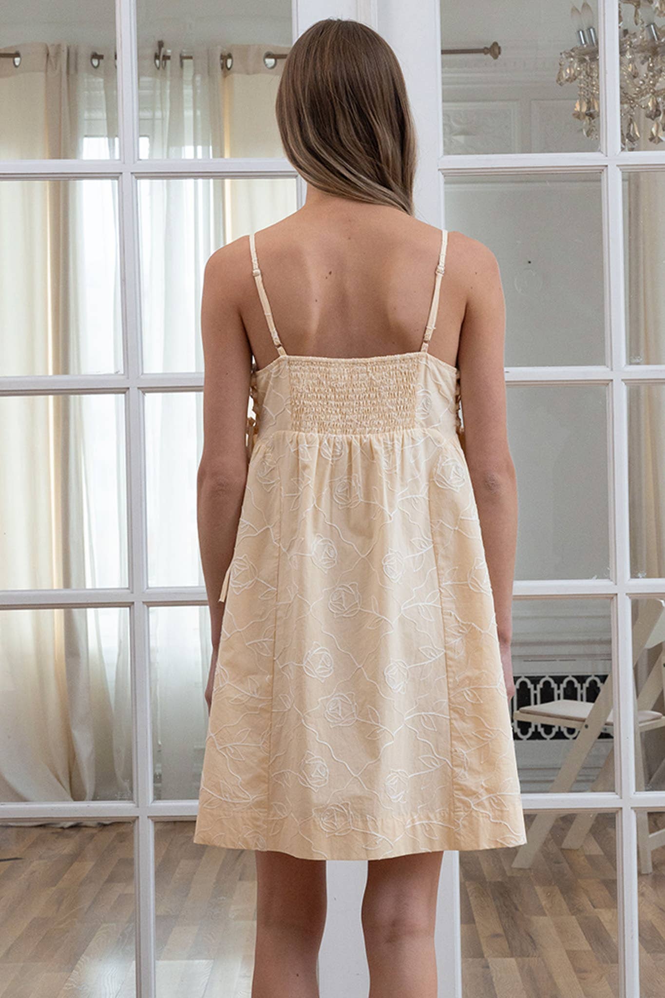 Embroidered Floral A-Line Tie Strap Dress - RD1332