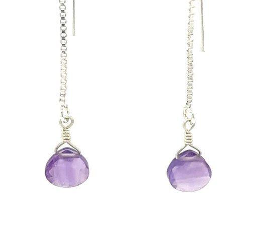 SS Amethyst Threader Earrings