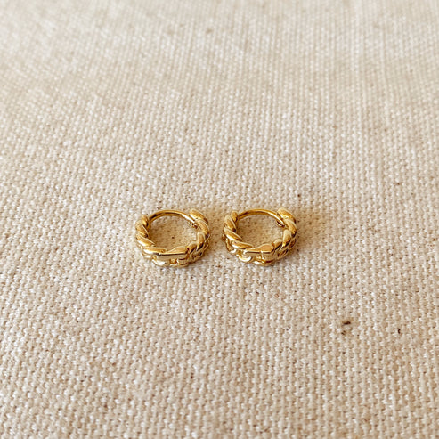 18k Gold Filled 2mm Cuban Chain Clicker Hoop Earring