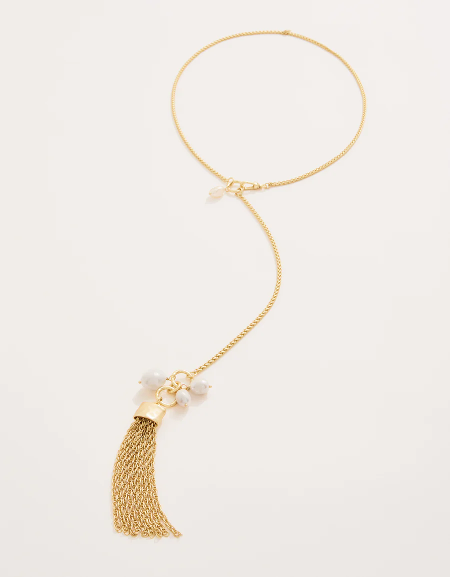 Tassel Convertible Lariat Necklace 24" Pearl