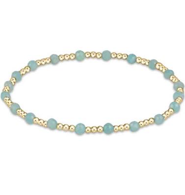 Gemstone Gold Sincerity Pattern 3mm Bead Bracelet - Amazonite- Extends