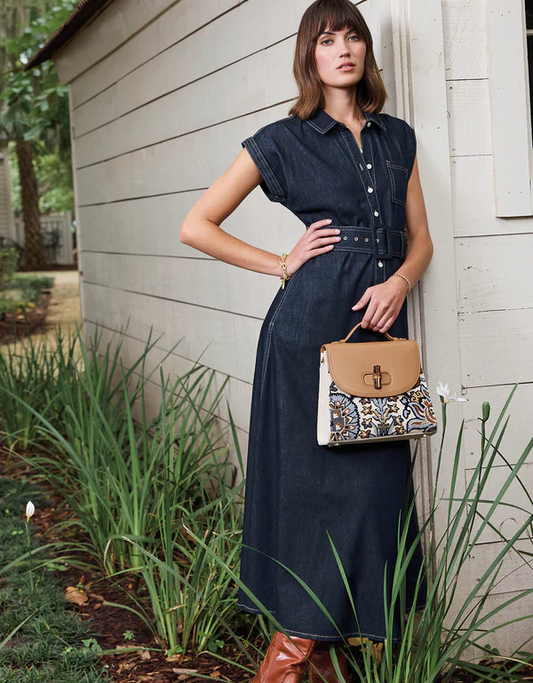 Libbie Denim Midi Dress Dark Bayou Rinse Wash