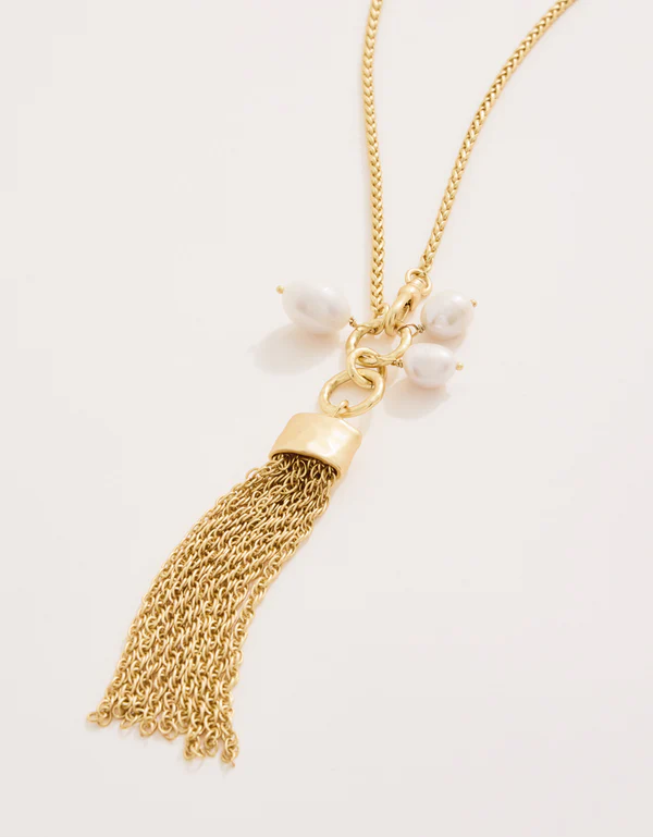 Tassel Convertible Lariat Necklace 24" Pearl