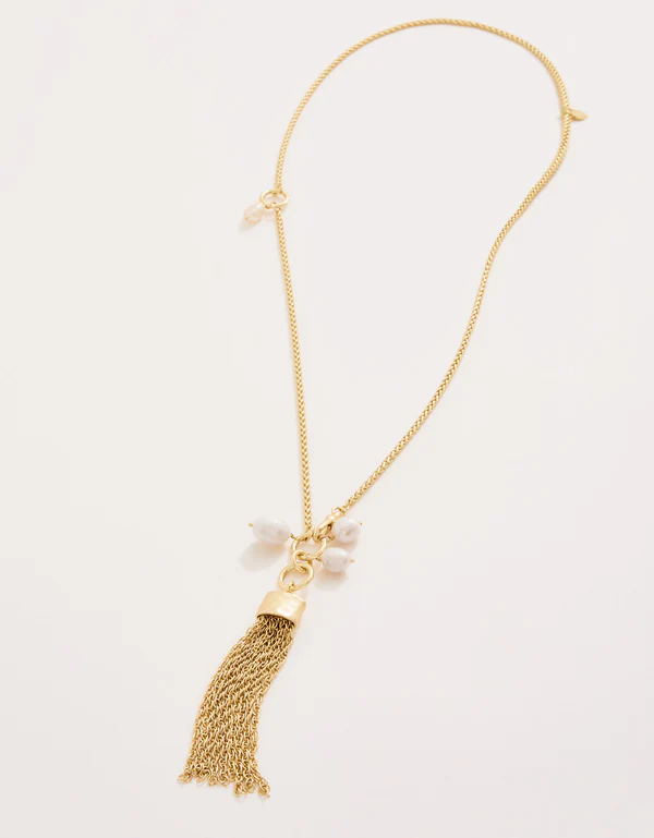 Tassel Convertible Lariat Necklace 24" Pearl