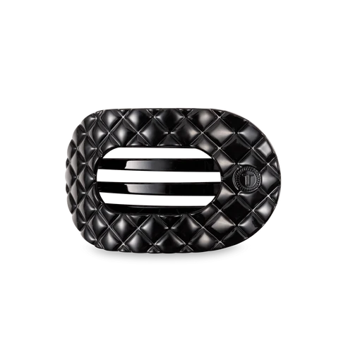 Jet Black Quilted Flat Round Hair Clip