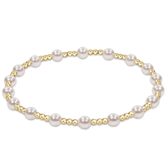Classic Gold Sincerity Pattern 4mm Bead Bracelet - Pearl