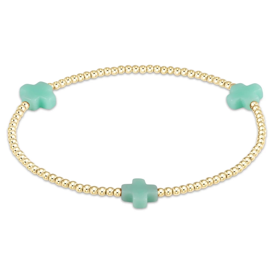 SIGNATURE CROSS GOLD PATTERN 2MM BEAD BRACELET MINT